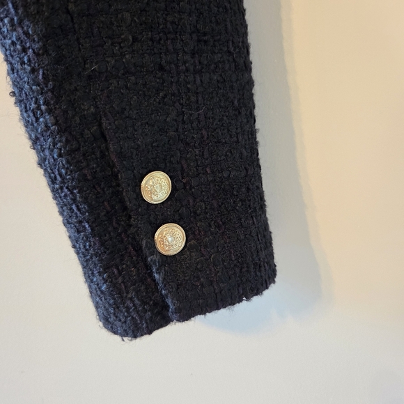 Zara Bloggers Favourite Textured Tweed Cropped Black Blazer With Gold Buttons M - Picture 11 of 12